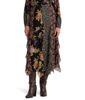 Ralph Lauren | Petite Mixed Floral Ruffle Trim Georgette Skirt 