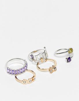 Reclaimed Vintage | Reclaimed Vintage inspired unisex gem ring 5 pack in multi商品图片,7.5折