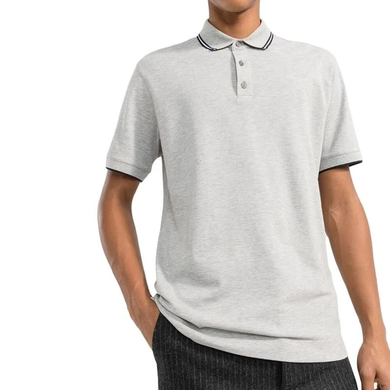 Zegna | 杰尼亚 男士灰色色棉质衣领条纹设计短袖Polo衫,商家VPF,价格¥958