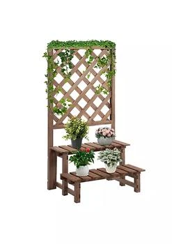 Outsunny | 2 Tier Wooden Garden Elevated Plant Stand Display Free Standing Flower Pot Rack with Climbing Vine Trellis for the Backyard Brown,商家Belk,价格¥955