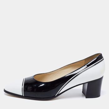 bally女鞋高跟鞋, [二手商品] Bally | Bally Vintage White/Black Patent And Leather Block Heel Pumps Size 38.5商品图片 6.8折