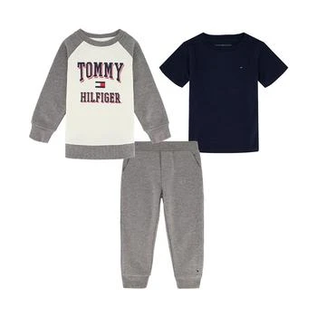 Tommy Hilfiger | Baby Boys Basic T-shirt, Fleece Raglan Logo Crewneck and Joggers, 3 Piece Set,商家Macy's,价格¥280