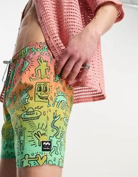 推荐Billabong X Keith Haring bash layback swim shorts in multi商品