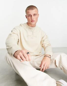 推荐ASOS DESIGN oversized sweatshirt in beige with central embroidery商品