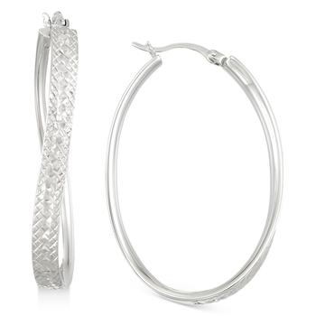 商品Macy's | Textured Wavy Oval Hoop Earrings in 14k White Gold Over Sterling Silver,商家Macy's,价格¥609图片