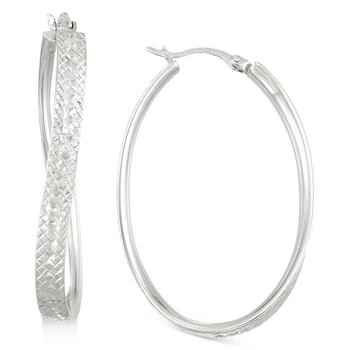Macy's | Textured Wavy Oval Hoop Earrings in 14k White Gold Over Sterling Silver,商家Macy's,价格¥1487