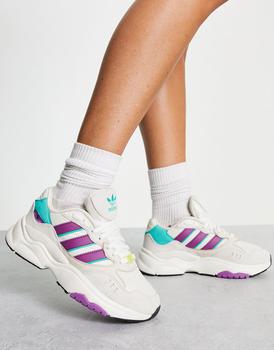 推荐adidas Originals Retropy F90 trainers in off white with purple details商品