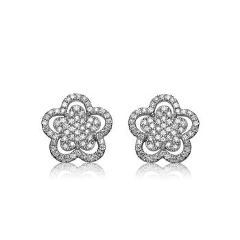 商品Genevive | Sterling Silver In White Gold Plating Cubic Zirconia Double flower Stud Earrings,商家Macy's,价格¥722图片