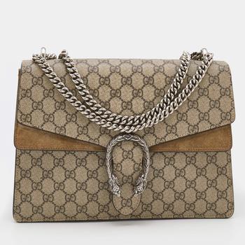 推荐Gucci Beige GG Supreme Canvas and Suede Medium Dionysus Shoulder Bag商品