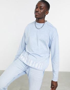 ASOS多少钱, ASOS | ASOS Dark Future oversized long sleeve t-shirt with drawcord hem in blue wash商品图片 3.6折