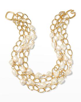商品4-Row Nugget Pearly Stations Gold Link Chain Necklace图片