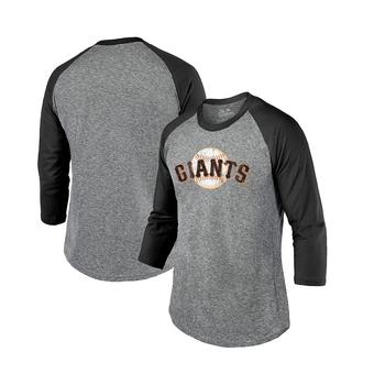 Majestic, Majestic | Men's Threads Heathered Gray, Black San Francisco Giants Current Logo 3/4-Sleeve Raglan Tri-Blend T-shirt商品图片 7.4折