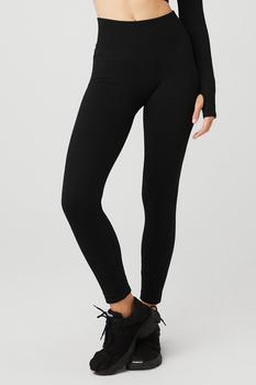 Alo | Seamless Cable Knit High-Waist Legging - Black商品图片,独家减免邮费