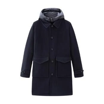 Woolrich | 【特惠8.7折】包邮包税【预售7天发货】 WOOLRICH 男士 大衣 意大利再生羊毛混纺大衣  WOOER86MBLU,商家TLS PARIS,价格¥9349