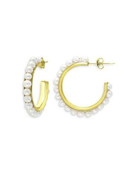 推荐Freshwater Pearl Beaded Huggie Hoop Earrings in 18K Gold Plated Sterling Silver - 100% Exclusive商品