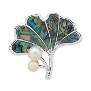 商品Anne Klein | Silver-Tone Imitation Pearl & Abalone Leaf Pin,商家Macy's,价格¥123图片