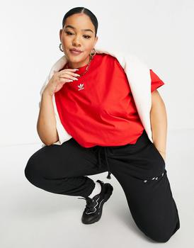 adidas plus, Adidas | adidas Originals Plus essentials t-shirt with central logo in red商品图片 