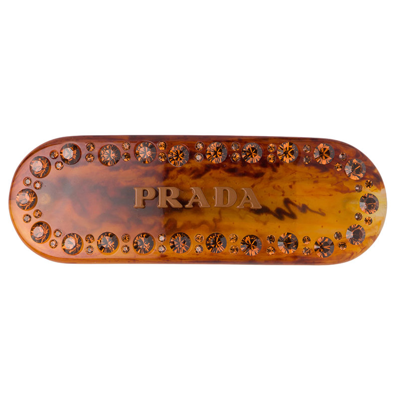 Prada | 【预售3-7天】PRADA/普拉达 21年秋冬 女士铁锈色玳瑁仿水晶装饰发夹1IF043_2CD0_F0XSY商品图片,8折, 包邮包税