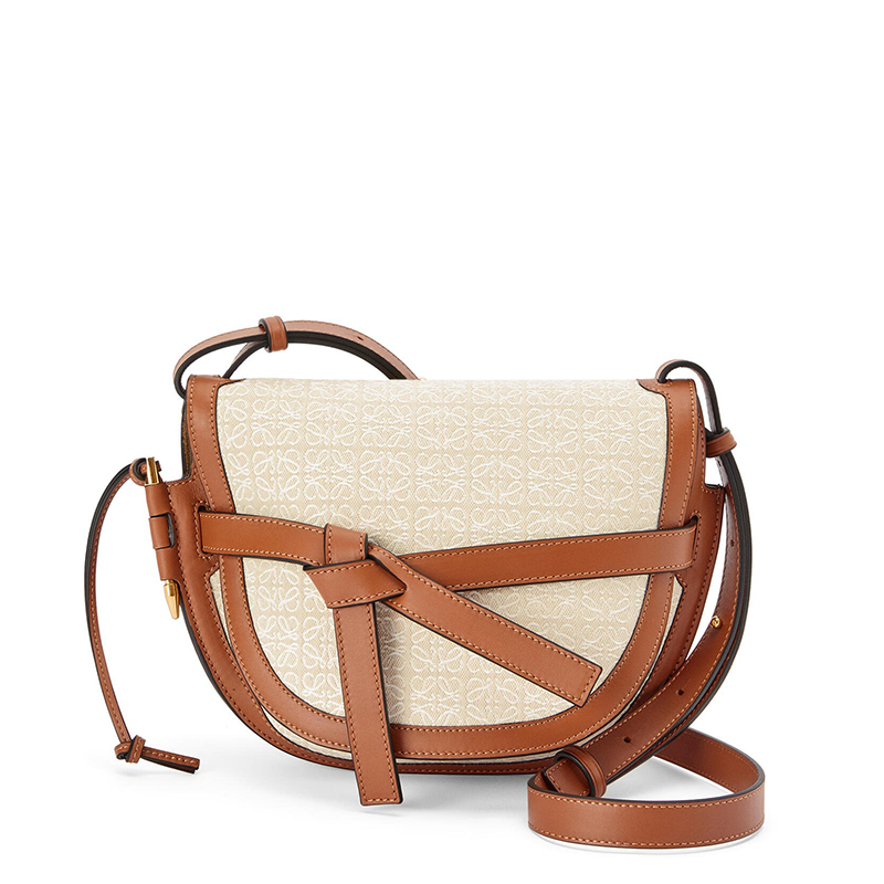 罗意威短袖衣服, Loewe | LOEWE/罗意威 21秋冬款 Gate系列  女士小号米色/棕褐色徽标提花小牛皮翻盖单肩斜跨包A650T20X37-2426商品图片 7.4折×额外9.5折, 包邮包税, 额外九五折