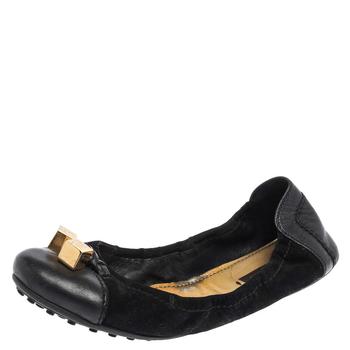 lv鞋真假, [二手商品] Louis Vuitton | Louis Vuitton Black  Suede And Leather Dice Scrunch Ballet Flats Size 38商品图片 4.7折