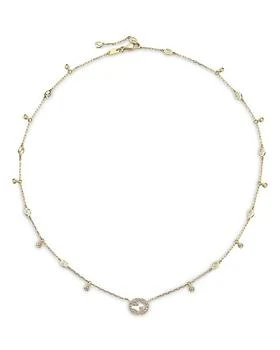 Gucci | 18K Yellow Gold Interlocking G Diamond Dangle Pendant Necklace, 15-16.5" 