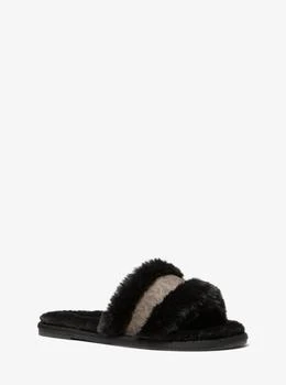 Michael Kors | Alexis Faux Fur and Metallic Signature Logo Slide Sandal,商家Michael Kors,价格¥696