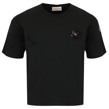 Moncler | Black Sequin Logo T Shirt商品图片,额外8折, 额外八折