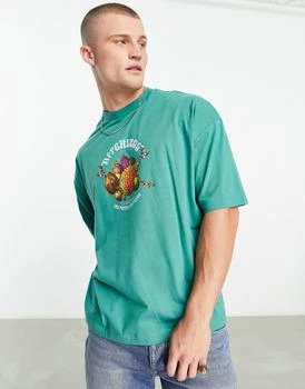 ASOS | ASOS DESIGN oversized t-shirt in green with fruit-bowl print,商家ASOS,价格¥119