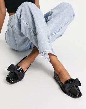ASOS | ASOS DESIGN Mentor bow loafer flat shoes in black patent商品图片,额外8.5折, 额外八五折