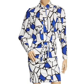 推荐Gucci White & Blue Printed Jersey Front Tie Detail Draped Dress XS商品