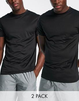 推荐Threadbare Fitness 2 pack training t-shirts in black商品