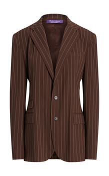 推荐Ralph Lauren - Odera Pinstriped Wool Blazer Jacket - Stripe - US 12 - Moda Operandi商品