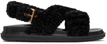 商品Black Curly Fabric Fussbett Sandals图片