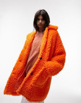 Topshop | Topshop chunky borg coat in orange商品图片,