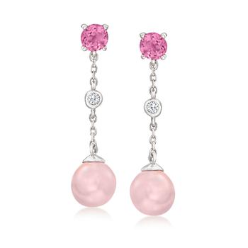 Ross-Simons 6.5-7mm Pink Cultured Pearl and . Pink Tourmaline Drop Earrings in Sterling Silver With Diamond Accents,价格$195.30