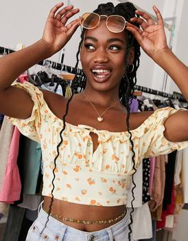 product Miss Selfridge frill milkmaid top in floral print image