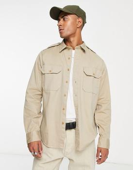 推荐Polo Ralph Lauren 2 pocket twill overshirt classic oversized fit in khaki beige商品