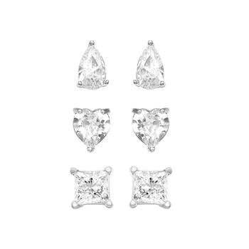 Essentials Jewelry, Essentials | 3pc Set Cubic Zirconia Stud Earrings Silver Plated商品图片 5折×额外7折, 额外七折