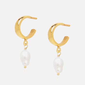 Hermina Athens | Hermina Athens Women's Pearl Drop Mini Hoop Earrings - Gold商品图片,5折