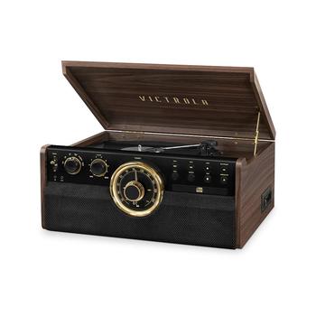 商品Victrola 6-in-1 Wood Empire Mid Century Modern Bluetooth Record Player with 3-Speed Turntable, CD, Cassette Player and Radio图片