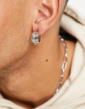 推荐Reclaimed Vintage inspired everyday mini hoop earrings with 90's crystals in silver商品