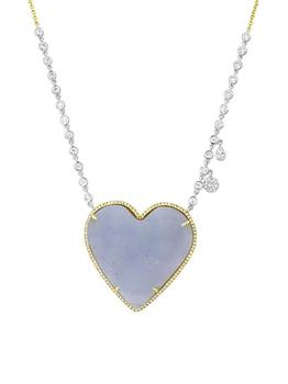 商品Two-Tone 14K Gold, Chalcedony, & Diamond Heart Pendant Necklace图片