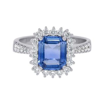 商品Zydo 18K White Gold Blue Sapphire 2.34ct. Tw. And White Diamonds 0.65ct. Tw. Cocktail Ring Sz. 7图片