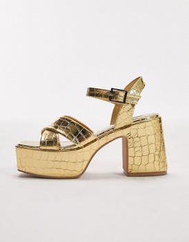 Topshop | Topshop Sarah platform sandal in gold商品图片,8折×额外9.5折, 额外九五折
