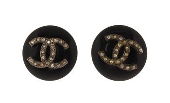 香奈儿耳环, [二手商品] Chanel | Chanel Black CC Logo Rhinestone Earrings商品图片 