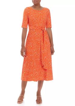 product Women's Dot Print Belted Fit-and-Flare Dress image