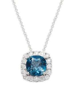 推荐14K White Gold, London Blue Topaz & Diamond Pendant Necklace商品