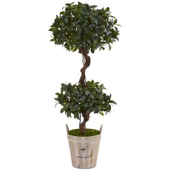 NEARLY NATURAL, NEARLY NATURAL | 4.5' Sweet Bay Double Topiary Artificial Tree in Farmhouse Planter商品图片 6.9折