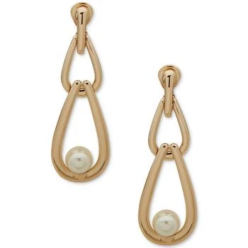 Anne Klein | Gold-Tone Link & Imitation Pearl Clip-On Linear Drop Earrings,商家Macy's,价格¥118