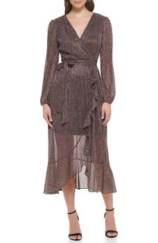 Kensie | Long Sleeve Shimmer Chiffon Midi Dress商品图片,5.5折